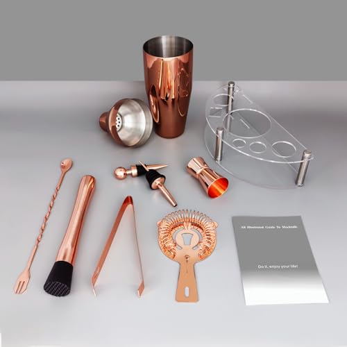 Cocktail Shaker Set with Stand, Cocktail Shaker Bartender Kit: Bar Tool Set, Drink Mixing Includes Martini Shaker,Straine...