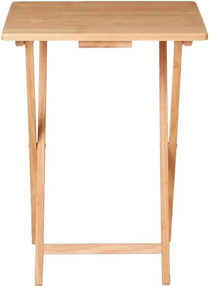 SYBESTE Solid Rubberwood Folding Tray Table - Portable Side Table for Dining, Laptop, Reading - Lightweight, No Assembly Needed - Natural Finish, Space Saving Design