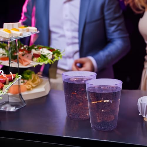 50pc 10oz Purple Glitter Plastic Cups and 1 Silver Ice Tong Set - Disposable Cocktail Glasses - Plastic Wine Cups - Purple...