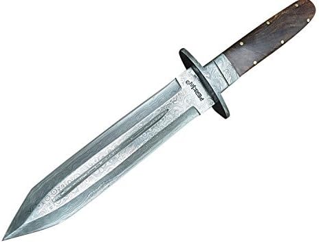 Hunting Knife - 8” Fixed Blade Knife Full Tang - Razor Sharp Double Edge Damascus Steel Knife with Walnut Wood Handle and ...
