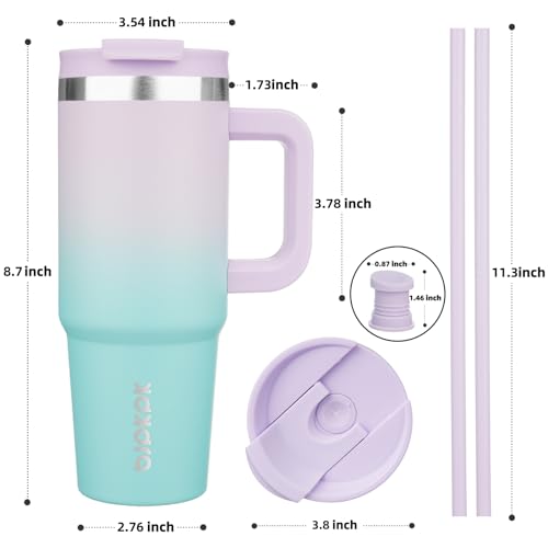 BJPKPK Tumbler With Handle 30 oz Stainless Steel Insulated Tumbler With Lid And Straw For Water Or Ice Coffee,Lavender Green