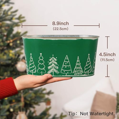 Putuo Decor 4 Packs Christmas Oval Metal Ice Buckets, Christmas Decorations Galvanized Storage Beverage Tubs Tin Bucket Pa...