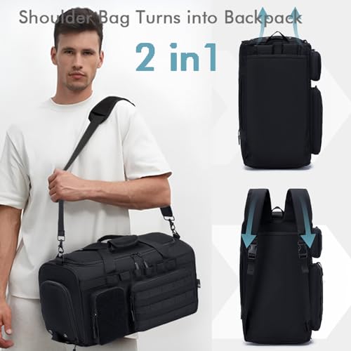 BAGZY 3 In 1 Tactical Military Travel Duffle Bag 40L with Shoe Compartment Gym Bag Backpack for Fitness Weekender Deployme...