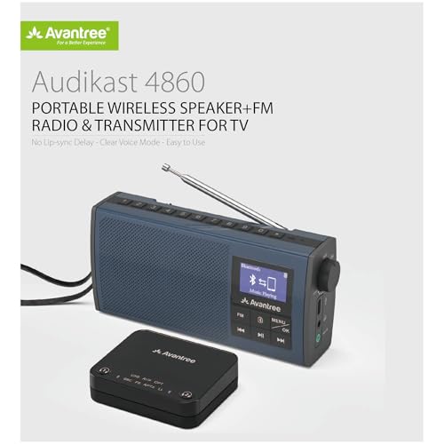 Avantree Wireless Portable TV Speaker & FM Radio 2-in-1, with Low Latency Bluetooth TV Transmitter, Ideal for Seniors, Hard of Hearing - Audikast 4860