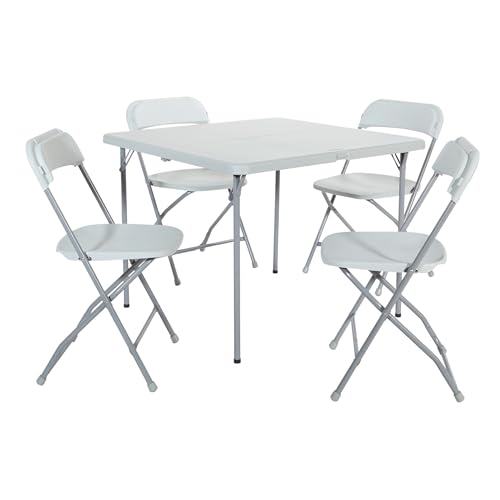Office Star Resin 5-Piece Folding Square Table and Chair Set, Light Grey