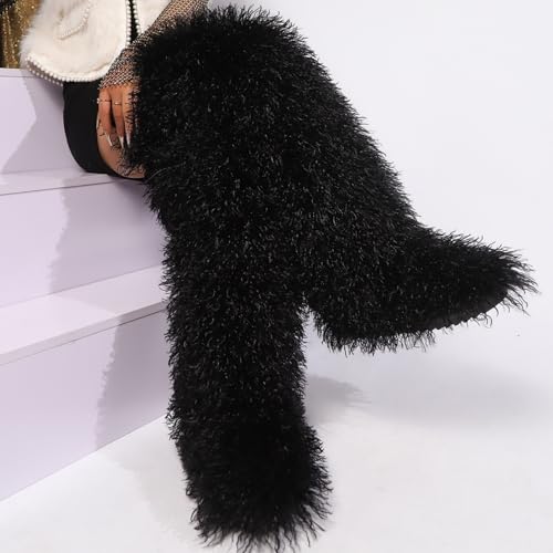 Keridean Fur Boots Women Thigh High Tall Faux Fur Winter Over The Knee Snow Boots Outdoor Footwear Cold Weather 28"