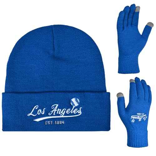 Vintage Classic Skull Cap Embroidery Beanie Hat Cuffed Winter Hat Knit Comes with Warm Gloves Gifts for Unisex Fans