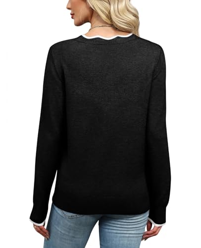 OFEEFAN Womens V Neck Sweaters Pullover Cozy Lightweight Sweaters Long Sleeve Tops Fall Outfits 2025