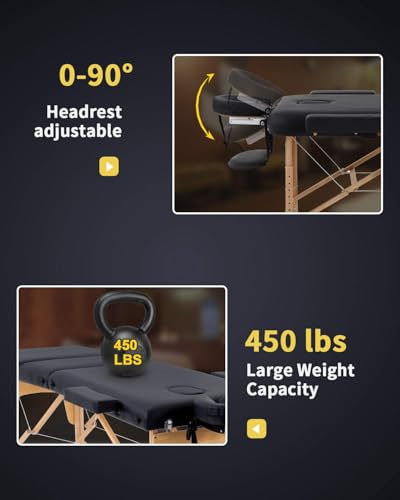BestMassage Massage Bed Portable Massage Table 3 Folding Lash Bed Height Adjustable 24 Inch Wide Spa Table with Non-Woven ...