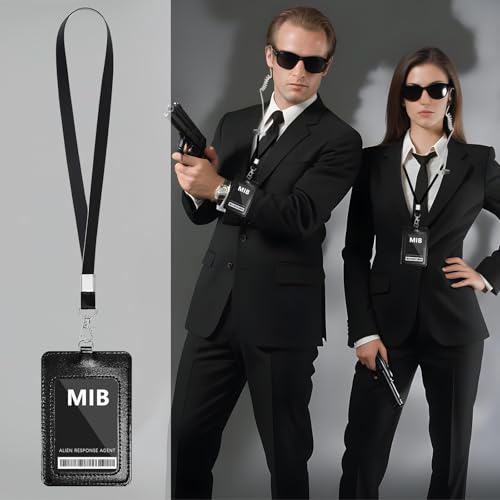 Halloween Agent Costume Set for Men Women Secret Security Guard Costume Accessories for Alien Party Cosplay Game Black