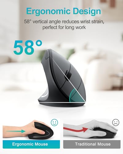 Lekvey Left Handed Ergonomic Mouse, Vertical Wireless Mouse for Left Hand, 2.4G USB Carpal Tunnel Lefty Mouse, 3 Adjustabl...