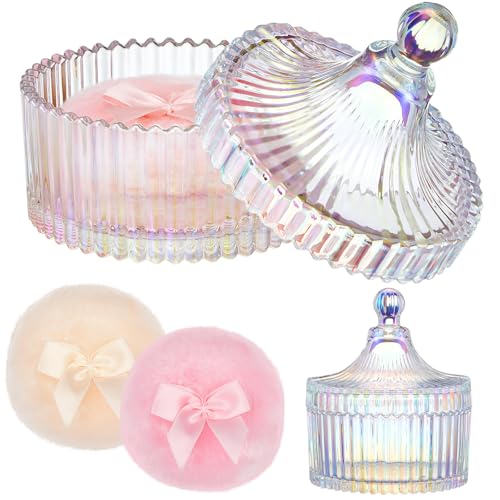 Tioncy 3 Pcs Large Body Powder Puff and Container Valentine's Day gift Powder Container with Puff Crystal Case Soft Washab...
