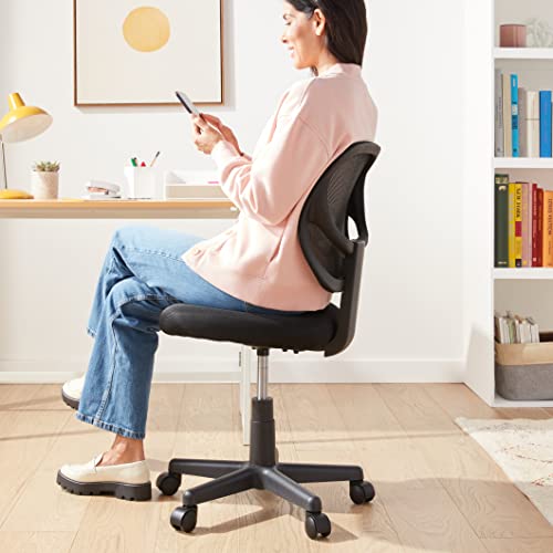Amazon Basics Rolling Desk Chair, Adjustable, Low Back, Padded Seat, Breathable Mesh, Swivel, Black, 21.25" D x 22.5" W x ...