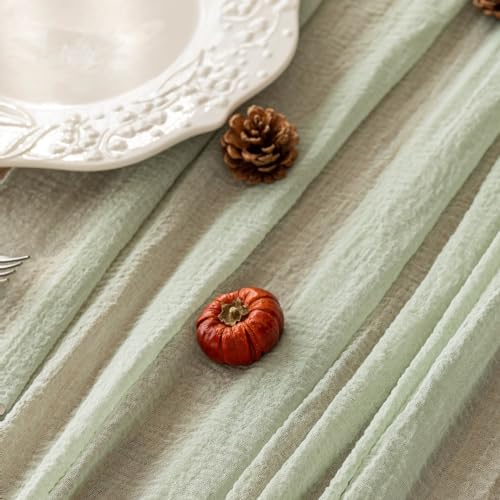 Keketoarrange Sage Green Spring Easter Cheesecloth Table Runner 120 Inch 10 FT Rustic Boho Cheese Cloth Runner for Wedding...