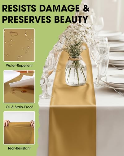 Pureegg Gold Plastic Table Runners - 10 Pack, 14'' x 108'', Water Resistant & Disposable Centerpiece Decorations for Table...