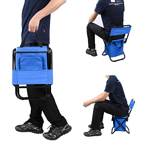 LEADALLWAY Fishing Chair with Cooler Bag Compact Fishing Stool Foldable Camping Chair
