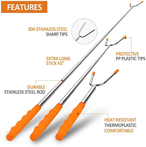 bbqstyle Marshmallow Roasting Sticks, Set of 8 Pack Premium 45'' Extendable Rotating Telescoping Forks for Hot Dog & Smore...
