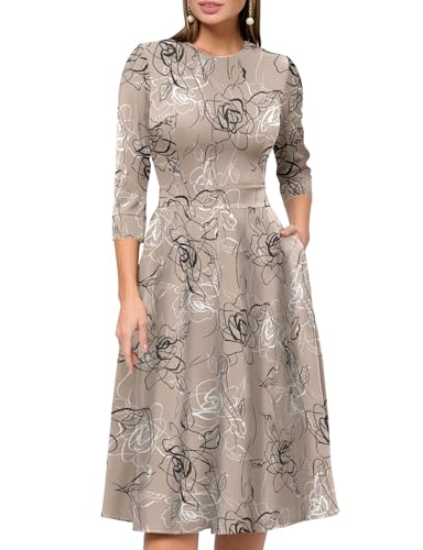 Simple Flavor Women's Floral Vintage Dress Elegant Midi Evening Dress 3/4 Sleeves