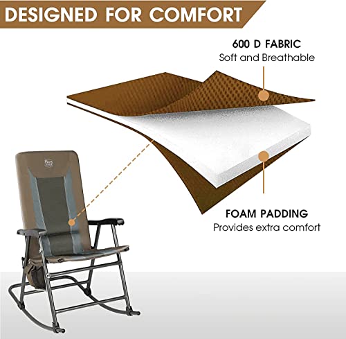 Timber Ridge Folding Rocking Chair for Adults, Padded High Back Outdoor Rocker with Hard Armrests, Heavy Duty Portable Fol...