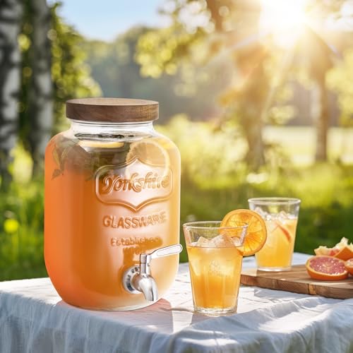 Mustry Glass Drink Dispenser for Parties, 1 Gallon Beverage Dispenser with Spigot Solid Stainless Steel, Used as Lemonade ...