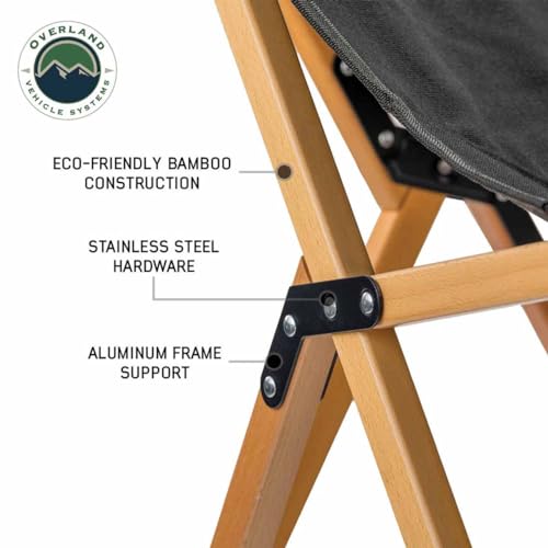 Overland Vehicle Systems Kick It Camp Chair - Black Canvas Body with Wood Base & Storage Bag