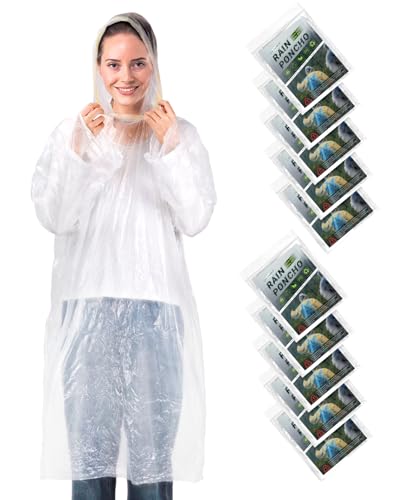 Disposable Rain Poncho for Adults Clear, Lightweight Raincoat, Compact Waterproof Rainwear for Outdoors