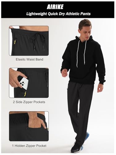 Men's Elastic Waist Hiking Pants Water Resistant Quick-Dry Lightweight Outdoor Sweatpants with Zipper Pockets