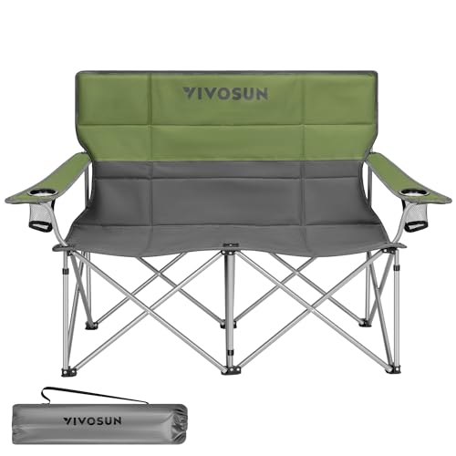 [outlets]VIVOSUN Double Camping Chair, Fully Padded Folding Loveseat, Portable Oversized Duo Chair with Storage Cup Holder...