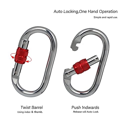 Heavy Duty Locking Climbing Carabiner Clip CE Rated 25 kN 5600 LB Rugged Terrain Approved Industrial Strength Twist Lock C...