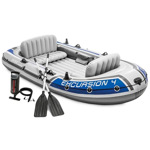 INTEX 68324EP Excursion 4 Inflatable Boat Set: Includes Deluxe 54in Boat Oars and High-Output Pump – Adjustable Seats with...
