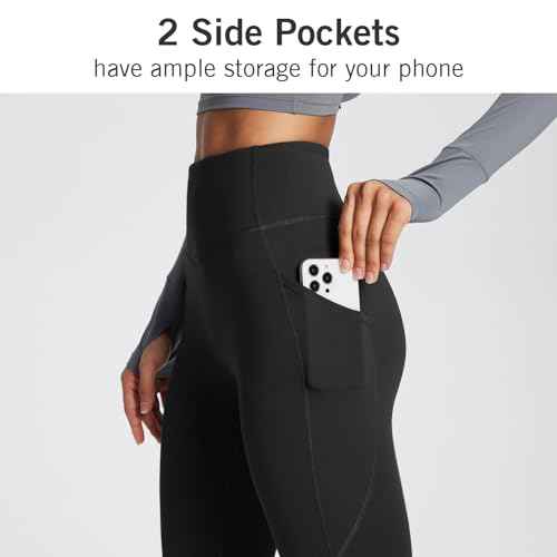 baleaf Women's Petite Fleece Lined Leggings with Pockets, 25" Thermal Winter Warm High Waisted Thick 7/8 Yoga Pants