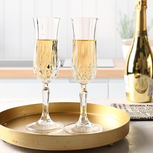 UMEIED Engraved Champagne Flutes, Set of 12-4.16 oz Elegant Etched Glass Coupe Glasses for Wedding, Anniversary, Bridal Sh...