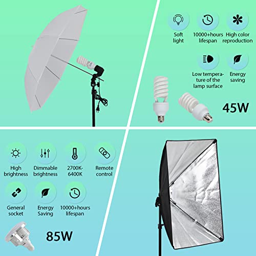 Photography Lighting Kit with Backdrops, 8.5x10ft Backdrop Stand System, 5500K 850W Equivalent LED Umbrella Softbox Contin...