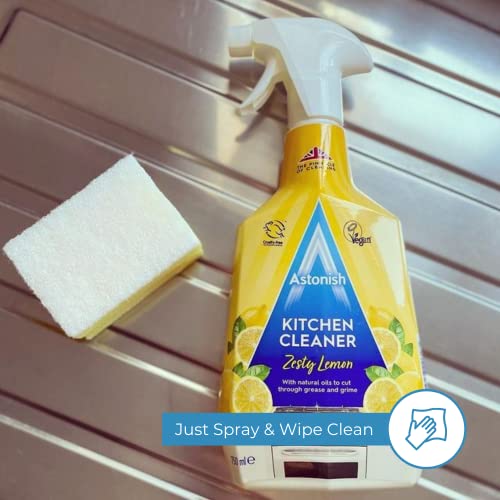 Astonish Zesty Lemon Scented Kitchen Cleaner 3 Pack - All Purpose Cleaning Solution Removes Grease, Grime, & Surface Stains - Cruelty Free Kitchen Grease And Multi Surface Cleaner - 750ml Spray Bottle