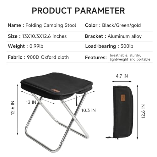 SZRUNZHU Camping Stool，Portable Foldable Stool Adult Collapsible Chairs for Fishing Outdoor Hiking 300 LBS Load