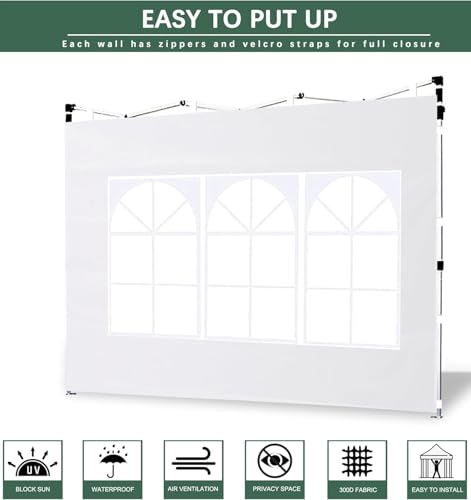 Church Window Canopy Sidewalls for 10x10 Pop Up Canopy 99% UV Protection, Waterproof, 3 Pcs Sidewalls Only,(White)