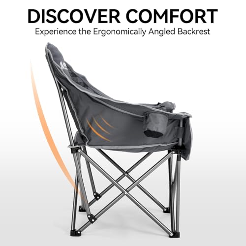 Huskfirm 2 Pack Camping Chairs Oversized Padded Camping Chair Heavy-Duty Foldable Camping Chairs with Cup Holder and Coole...