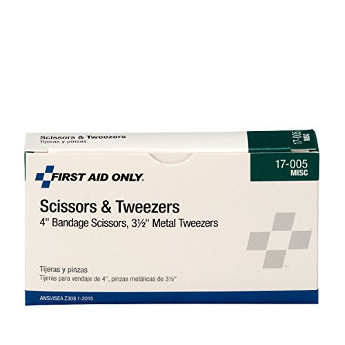 First Aid Only 17-005 Bandage Scissors and Forceps Tweezers Set for First Aid and More