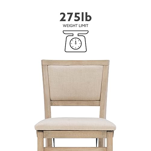 Linon Keira Natural Rustic Wooden Folding Counter Stool with Beige Upholstered Seat and Back