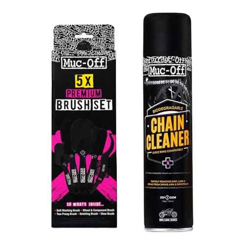 Muc-Off Motorcycle Chain Cleaner + 5x Bike Brush Kit | Motorcycle Chain Degreaser Cleaner with Chain Cleaning Brush Set | Instant Grease Cutting Formula | Easy to Use