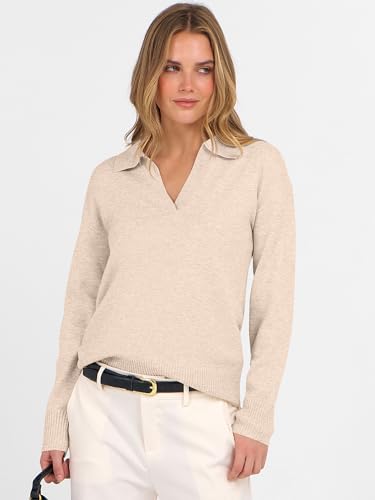 ANRABESS Womens Polo V Neck Long Sleeve Sweaters Lightweight Dressy Casual Business Basic Knit Pullover Top 2025 Fall Outfits
