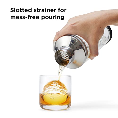 Rabbit 18 oz Glass Cocktail Shaker with Printed Measurements, Multi-Use Stainless Steel Topper with 1.5 oz Jigger Cap and ...