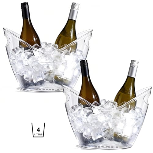 USUIT 4-Litre Ice Bucket for Parties 2 Pieces (in 1 Package), Clear, Portable Drink Bucket for Cocktail/Champagne/Beverag...