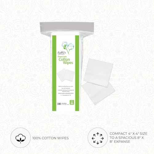 ForPro Professional Collection Premium Cotton Wipes, 100% Cotton, Extra-Soft, for Cosmetic, Nail, and Personal Care, 4¡± x 4¡±, 200-Count