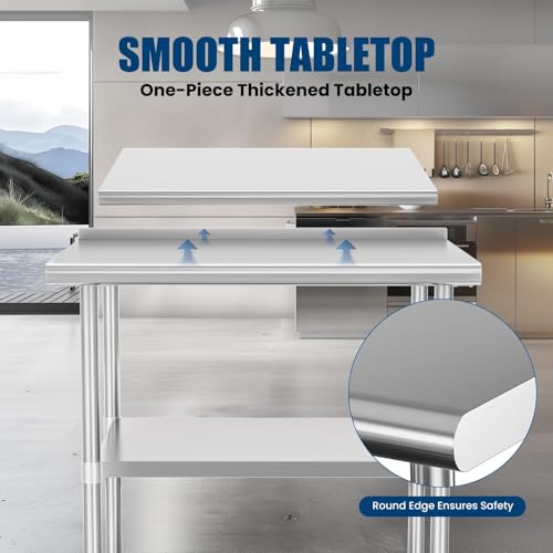 Chingoo Stainless Steel Work Table 24x30 Inch with 2 Adjustable Undershelves & Backsplash, Heavy-Duty Prep Table for Commercial Kitchen, Restaurant, Garage, Outdoor
