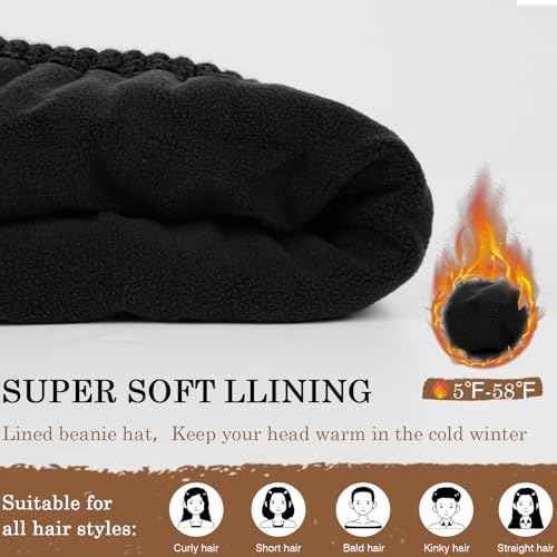 Winter Fleece Lined Beanie Hat for Men Women, Unisex Fashion Thermal Cuffed Knit Skullcap Warm Winter Hat