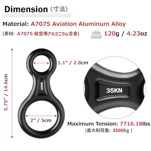 Azarxis 35 kN 50 kN Climbing Rescue Figure 8 Descender Large Bent-Ear Rigging Plate Heavy Duty & High Strength Rappel Devi...