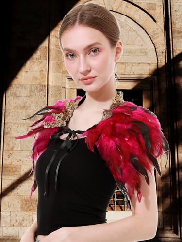 Women Feather Shawl Gothic Lace Cape Halloween Witch Cosplay Costume Carnival