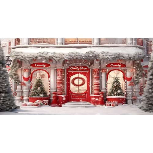 Baocicco 20x10ft Red Christmas Candy Shop Photo Backdrop Xmas Gingerbread House Banner Santa Candy Background Christmas Ba...