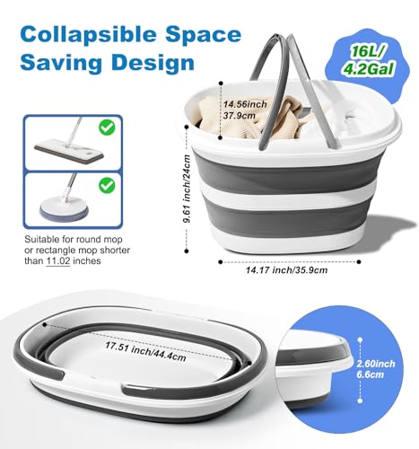 Zonopy 16L Collapsible Mop Bucket with Handles - Space Saving Foldable Silicone Tub for Cleaning, Laundry, Storage - Porta...